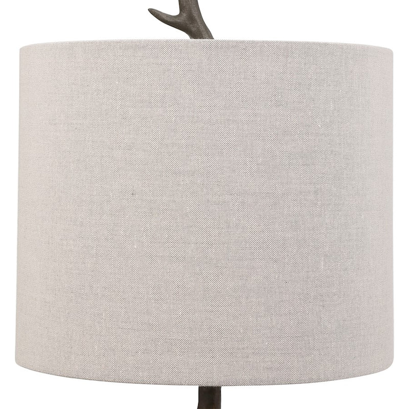 Haus Appeal Mezzar 1-Light Table Lamp | Dark Gunmetal Cast Iron & Gold Accents | Light Beige Shade | Living Room & Bedside Reading Light | Model W26059-1