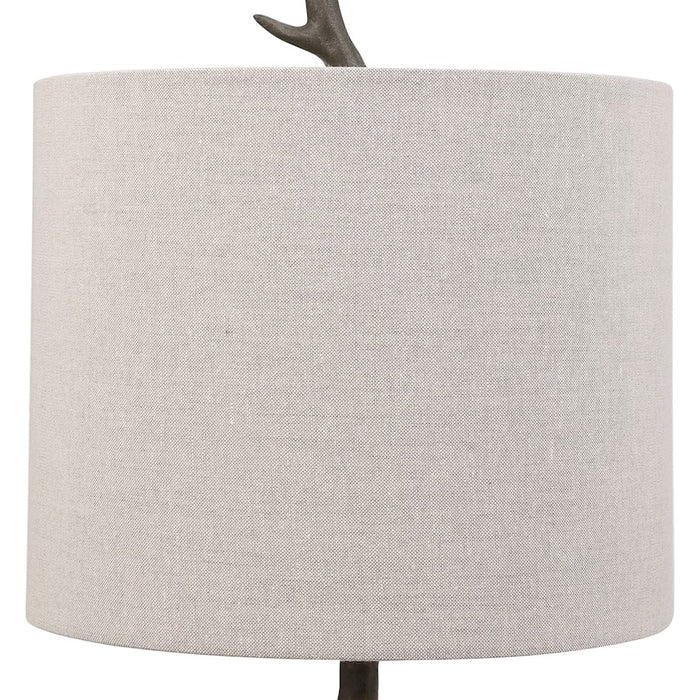 Haus Appeal Mezzar 1-Light Table Lamp | Dark Gunmetal Cast Iron & Gold Accents | Light Beige Shade | Living Room & Bedside Reading Light | Model W26059-1