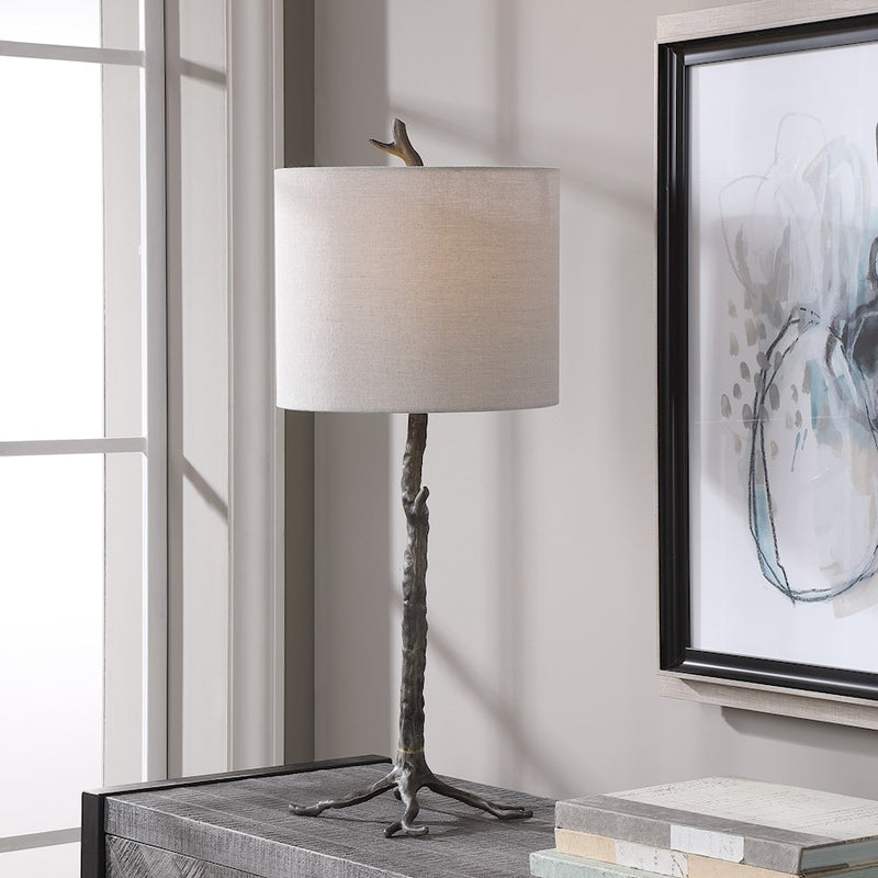 Haus Appeal Mezzar 1-Light Table Lamp | Dark Gunmetal Cast Iron & Gold Accents | Light Beige Shade | Living Room & Bedside Reading Light | Model W26059-1