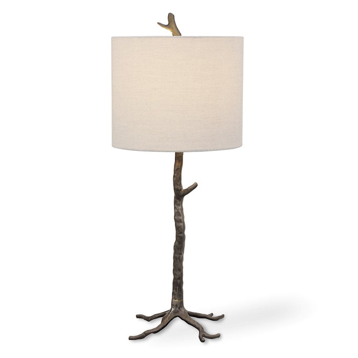 Haus Appeal Mezzar 1-Light Table Lamp | Dark Gunmetal Cast Iron & Gold Accents | Light Beige Shade | Living Room & Bedside Reading Light | Model W26059-1