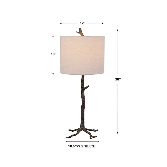 Haus Appeal Mezzar 1-Light Table Lamp | Dark Gunmetal Cast Iron & Gold Accents | Light Beige Shade | Living Room & Bedside Reading Light | Model W26059-1