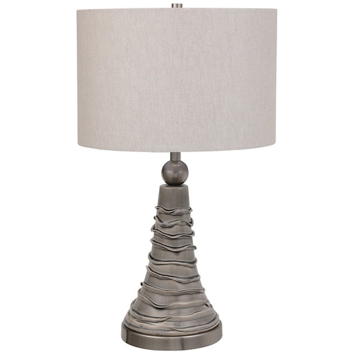Haus Appeal Lucia 24in Table Lamp | Dove Gray Ceramic with Wavy Lines & Light Gray Linen | Living Room & Bedroom Accent Light | Model W26073-1