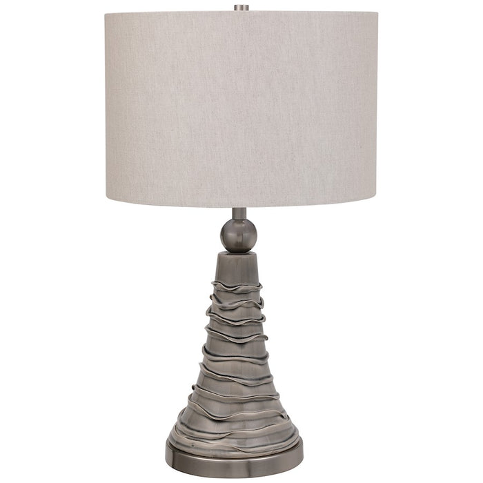 Haus Appeal Lucia 24in Table Lamp | Dove Gray Ceramic with Wavy Lines & Light Gray Linen | Living Room & Bedroom Accent Light | Model W26073-1