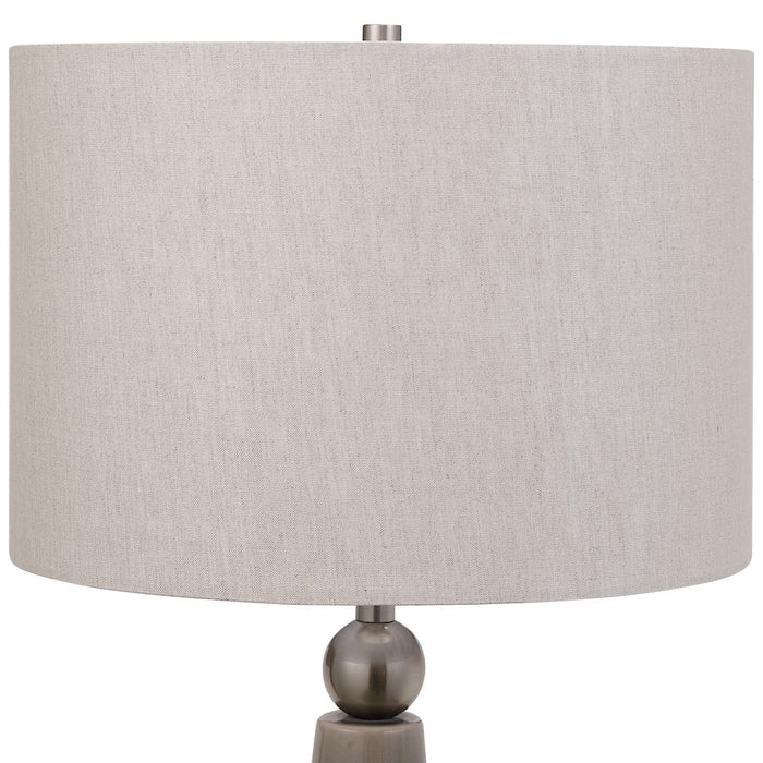 Haus Appeal Lucia 24in Table Lamp | Dove Gray Ceramic with Wavy Lines & Light Gray Linen | Living Room & Bedroom Accent Light | Model W26073-1