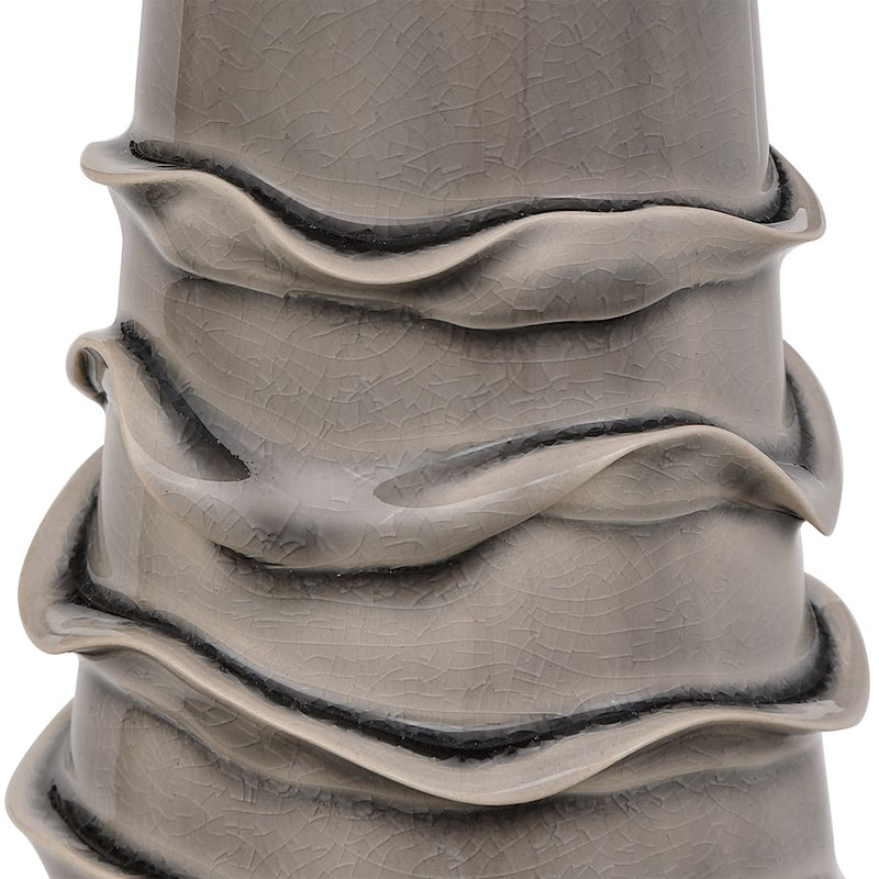 Haus Appeal Lucia 24in Table Lamp | Dove Gray Ceramic with Wavy Lines & Light Gray Linen | Living Room & Bedroom Accent Light | Model W26073-1