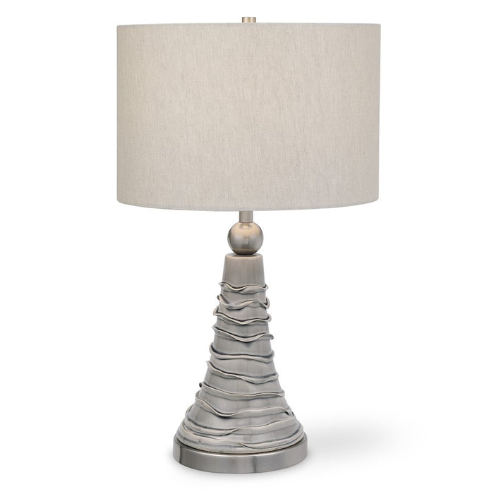 Haus Appeal Lucia 24in Table Lamp | Dove Gray Ceramic with Wavy Lines & Light Gray Linen | Living Room & Bedroom Accent Light | Model W26073-1