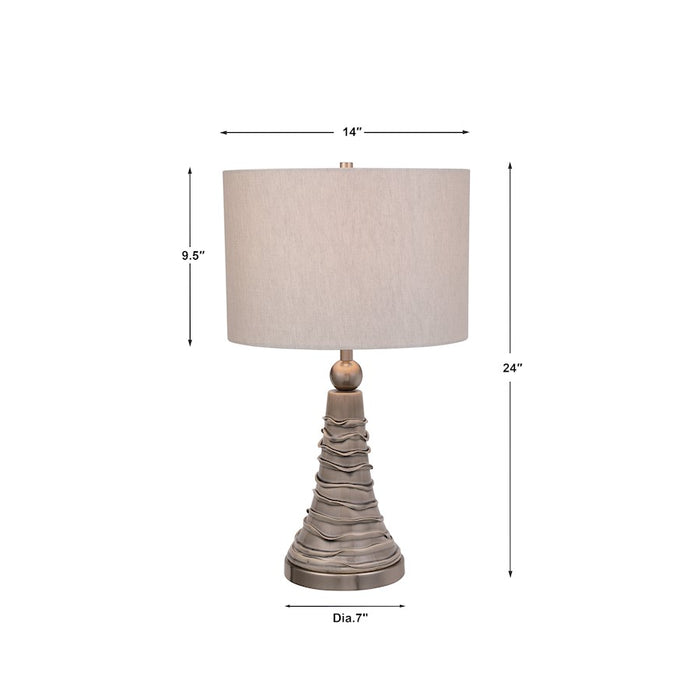 Haus Appeal Lucia 24in Table Lamp | Dove Gray Ceramic with Wavy Lines & Light Gray Linen | Living Room & Bedroom Accent Light | Model W26073-1