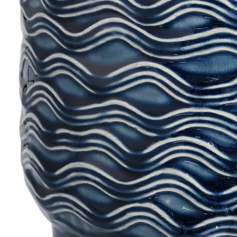 Haus Appeal Lucius 26.5in Blue Ceramic Table Lamp | Wavy Texture & Brushed Nickel | Bedroom & Living Room Accent | White Linen Shade | Model W26089-1