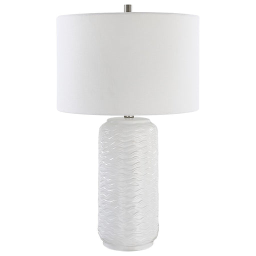 Haus Appeal Marlena 26.5in White Wavy Ceramic Table Lamp | White & Brushed Nickel | White Linen Shade | Bedroom & Living Room Accent | Model W26093-1
