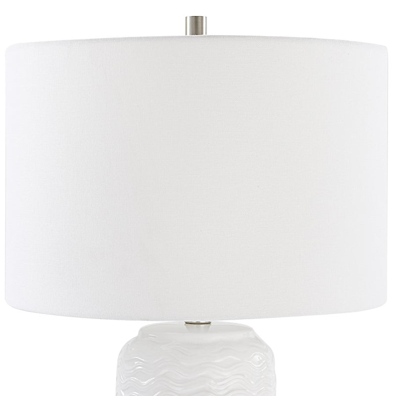 Haus Appeal Marlena 26.5in White Wavy Ceramic Table Lamp | White & Brushed Nickel | White Linen Shade | Bedroom & Living Room Accent | Model W26093-1