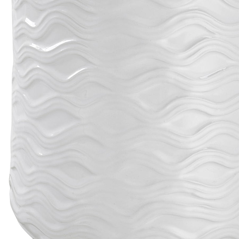Haus Appeal Marlena 26.5in White Wavy Ceramic Table Lamp | White & Brushed Nickel | White Linen Shade | Bedroom & Living Room Accent | Model W26093-1