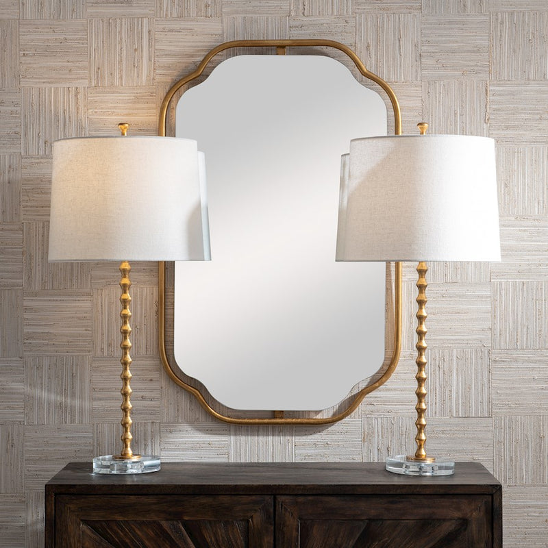 Haus Appeal Bushnell 29in Table Lamp Set of 2 | Gold Leaf & Crystal | Living Room & Bedroom Accent | 150W Incandescent, Ivory Linen Shade | Model W26101-1