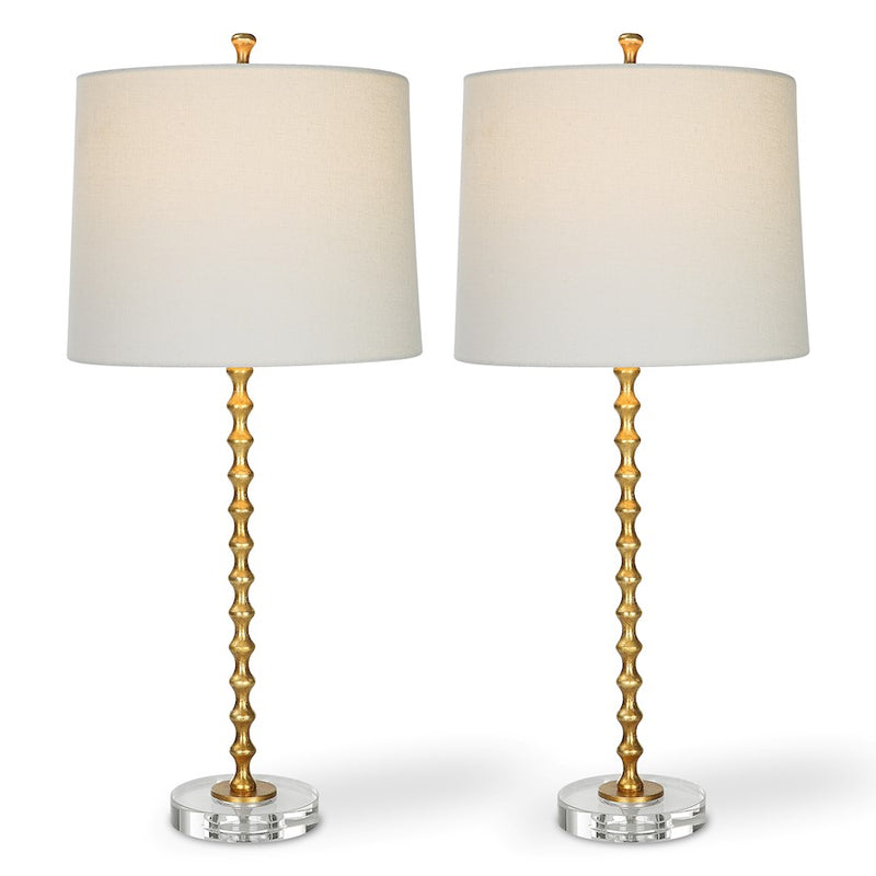 Haus Appeal Bushnell 29in Table Lamp Set of 2 | Gold Leaf & Crystal | Living Room & Bedroom Accent | 150W Incandescent, Ivory Linen Shade | Model W26101-1