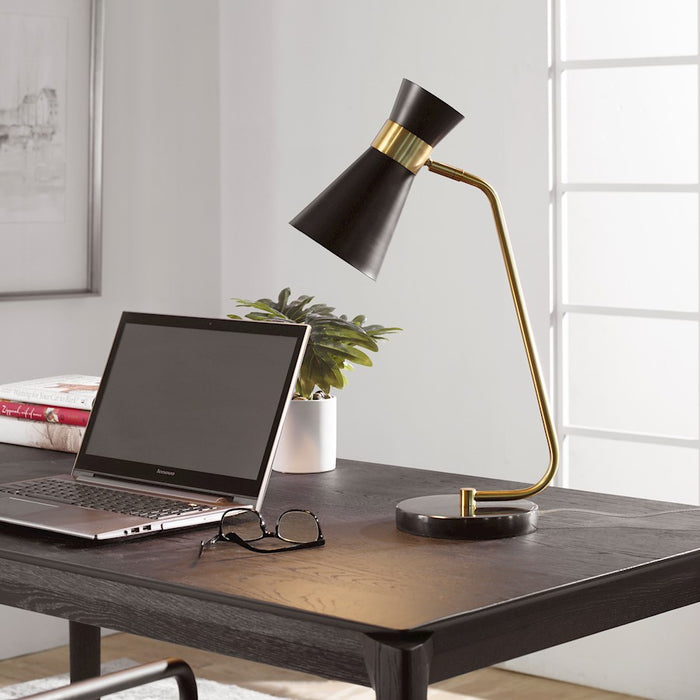 Haus Appeal Lola 1 Light Desk Lamp | Mid-Century Gold & Black Marble | Home Office & Task Lighting | 60W Max, Pivoting Shade | Model W26106-1