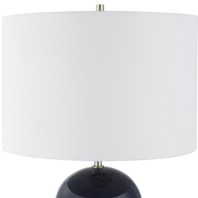 Haus Appeal Vivian 27in Table Lamp | Navy Blue Ceramic & Brushed Nickel | White Linen Shade | Living Room & Bedroom Accent Light | Model W26108-1