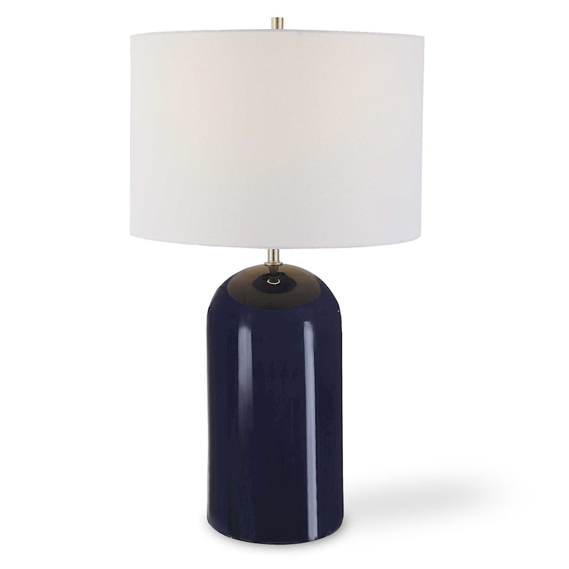 Haus Appeal Vivian 27in Table Lamp | Navy Blue Ceramic & Brushed Nickel | White Linen Shade | Living Room & Bedroom Accent Light | Model W26108-1
