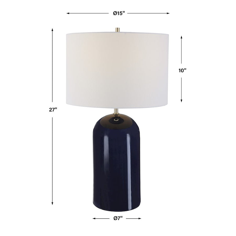 Haus Appeal Vivian 27in Table Lamp | Navy Blue Ceramic & Brushed Nickel | White Linen Shade | Living Room & Bedroom Accent Light | Model W26108-1