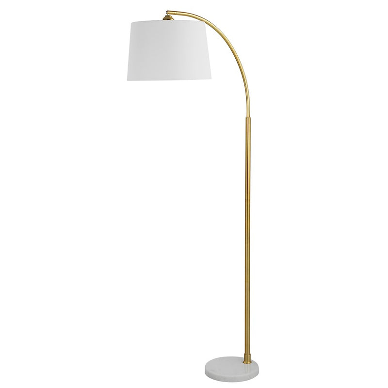 Haus Appeal Micah 64.5in Arc Floor Lamp | Gold Metal & White Marble Base | White Linen Shade | Living Room & Reading Corner Light | Model W26109-1