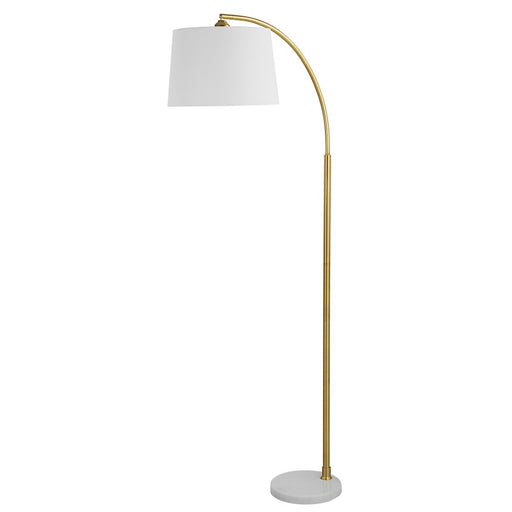 Haus Appeal Micah 64.5in Arc Floor Lamp | Gold Metal & White Marble Base | White Linen Shade | Living Room & Reading Corner Light | Model W26109-1