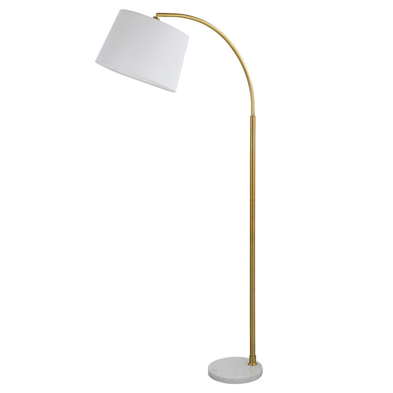 Haus Appeal Micah 64.5in Arc Floor Lamp | Gold Metal & White Marble Base | White Linen Shade | Living Room & Reading Corner Light | Model W26109-1