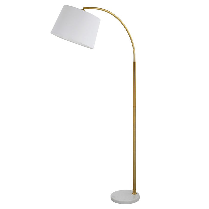 Haus Appeal Micah 64.5in Arc Floor Lamp | Gold Metal & White Marble Base | White Linen Shade | Living Room & Reading Corner Light | Model W26109-1