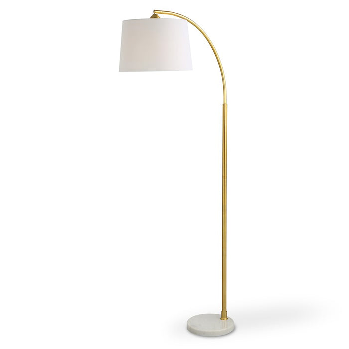 Haus Appeal Micah 64.5in Arc Floor Lamp | Gold Metal & White Marble Base | White Linen Shade | Living Room & Reading Corner Light | Model W26109-1