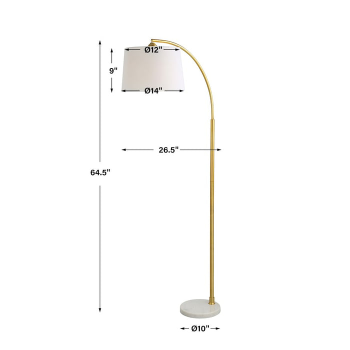 Haus Appeal Micah 64.5in Arc Floor Lamp | Gold Metal & White Marble Base | White Linen Shade | Living Room & Reading Corner Light | Model W26109-1