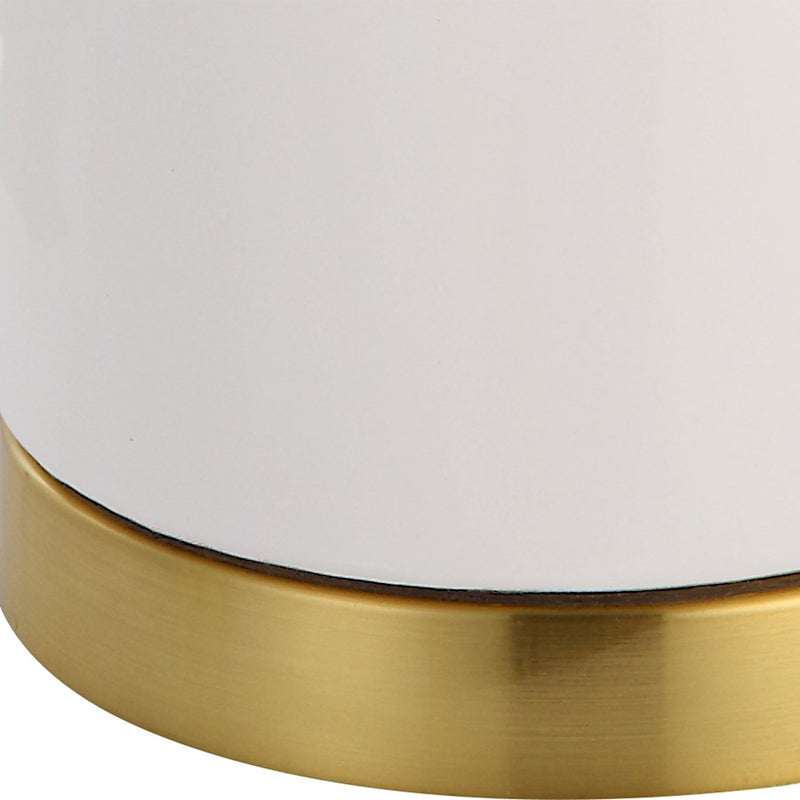 Haus Appeal Monique 26.25in Table Lamp | Gloss White Ceramic & Gold Accent | White Linen Shade | Living Room & Bedroom Nightstand Light | Model W26113-1