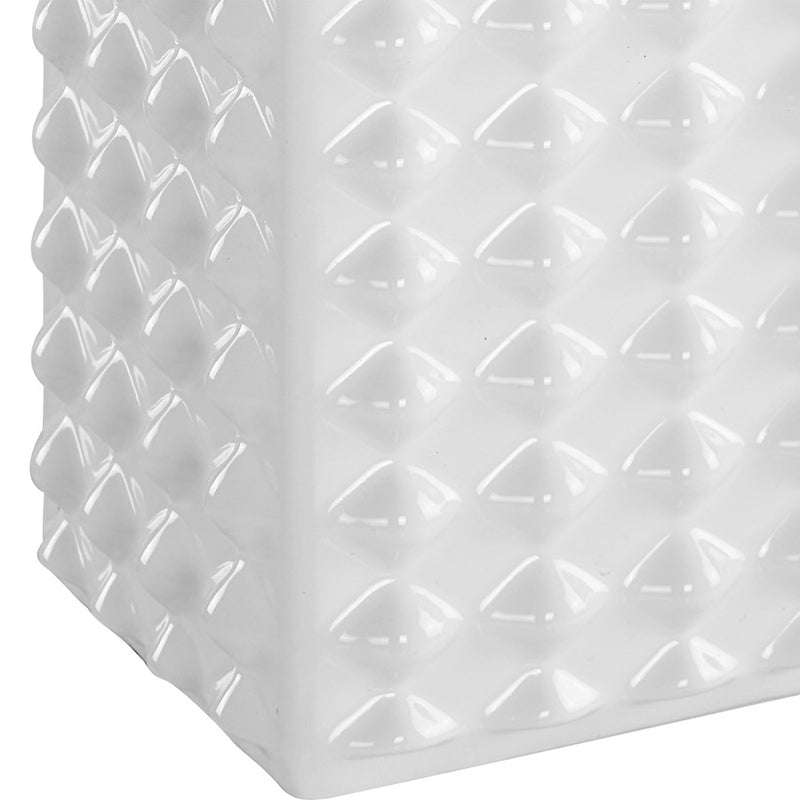 Haus Appeal Gretta 25in Ceramic Table Lamp | Gloss White Square Body with Texture & White Linen Shade | Living Room & Bedroom Accent Light | Model W26114-1