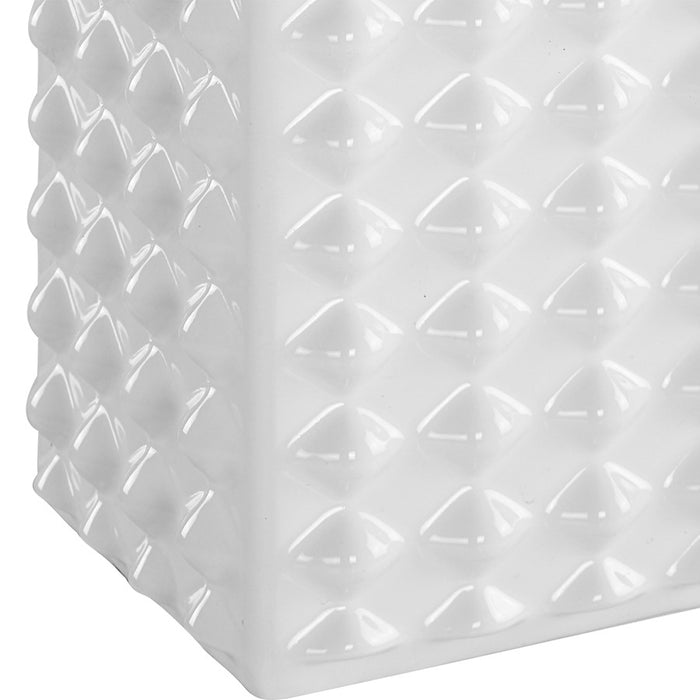Haus Appeal Gretta 25in Ceramic Table Lamp | Gloss White Square Body with Texture & White Linen Shade | Living Room & Bedroom Accent Light | Model W26114-1