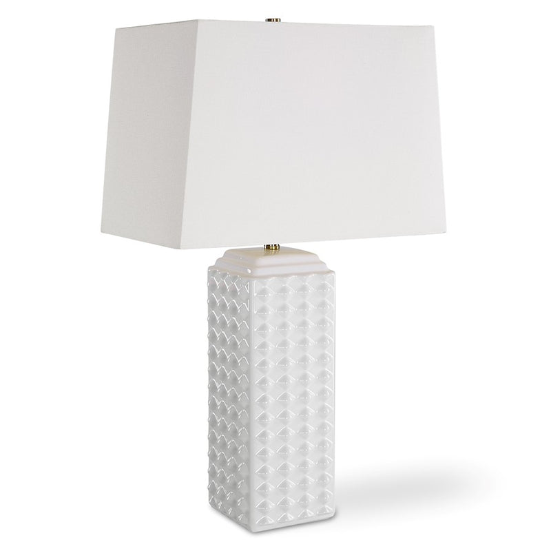 Haus Appeal Gretta 25in Ceramic Table Lamp | Gloss White Square Body with Texture & White Linen Shade | Living Room & Bedroom Accent Light | Model W26114-1