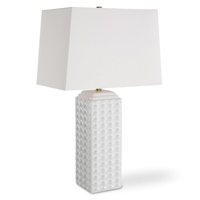 Haus Appeal Gretta 25in Ceramic Table Lamp | Gloss White Square Body with Texture & White Linen Shade | Living Room & Bedroom Accent Light | Model W26114-1
