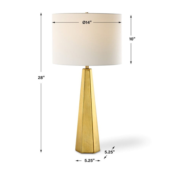 Haus Appeal Gousse 14in Diameter Table Lamp | Gold Ceramic & White Linen | Living Room & Bedroom Accent | 150W Max Bulb, 110V | Model W26135-1