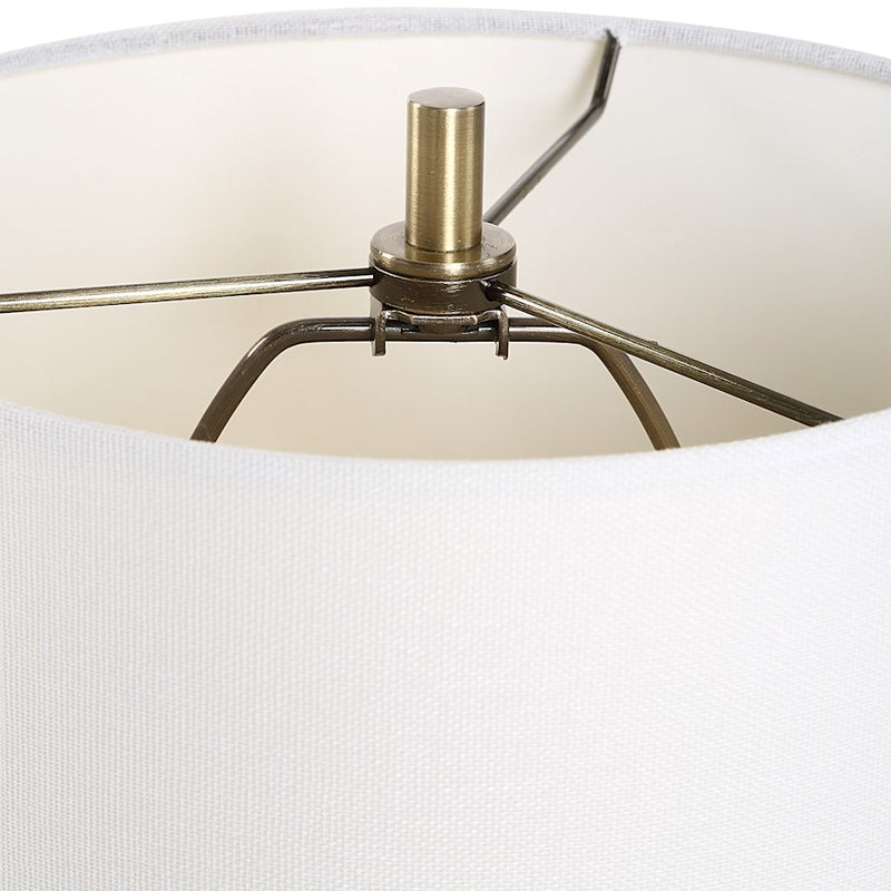 Haus Appeal Bennett 32in Buffet Lamp | Antique Brass & Crystal with White Linen Shade | Living Room & Desk Accent Light | 150W, Dimmable | Model W26143-1