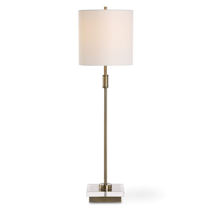 Haus Appeal Bennett 32in Buffet Lamp | Antique Brass & Crystal with White Linen Shade | Living Room & Desk Accent Light | 150W, Dimmable | Model W26143-1
