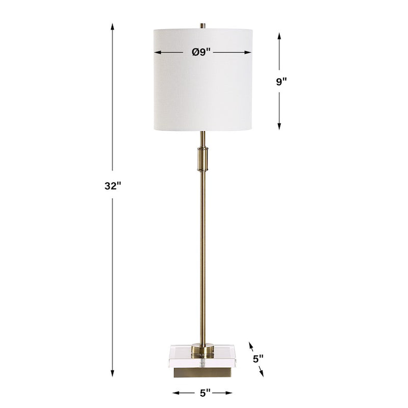 Haus Appeal Bennett 32in Buffet Lamp | Antique Brass & Crystal with White Linen Shade | Living Room & Desk Accent Light | 150W, Dimmable | Model W26143-1