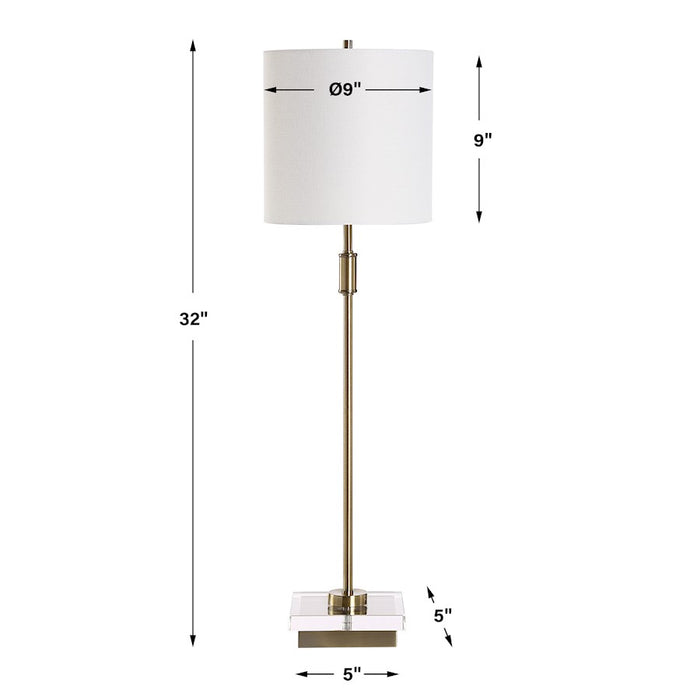 Haus Appeal Bennett 32in Buffet Lamp | Antique Brass & Crystal with White Linen Shade | Living Room & Desk Accent Light | 150W, Dimmable | Model W26143-1