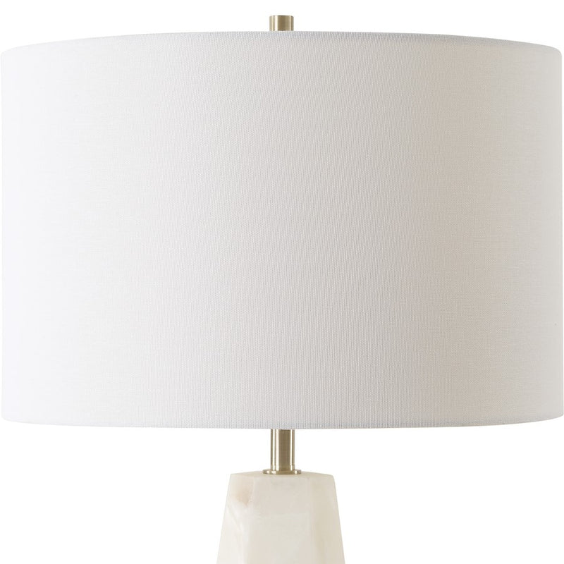 Haus Appeal Sheffield Hexagon Table Lamp | Cream Marble & Antique Brass | Off-White Linen Shade | Living Room & Bedroom Accent Light | Model W26144-1