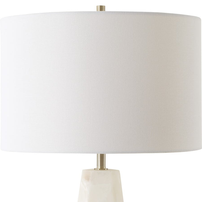 Haus Appeal Sheffield Hexagon Table Lamp | Cream Marble & Antique Brass | Off-White Linen Shade | Living Room & Bedroom Accent Light | Model W26144-1