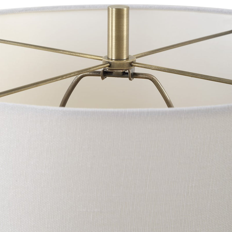 Haus Appeal Sheffield Hexagon Table Lamp | Cream Marble & Antique Brass | Off-White Linen Shade | Living Room & Bedroom Accent Light | Model W26144-1