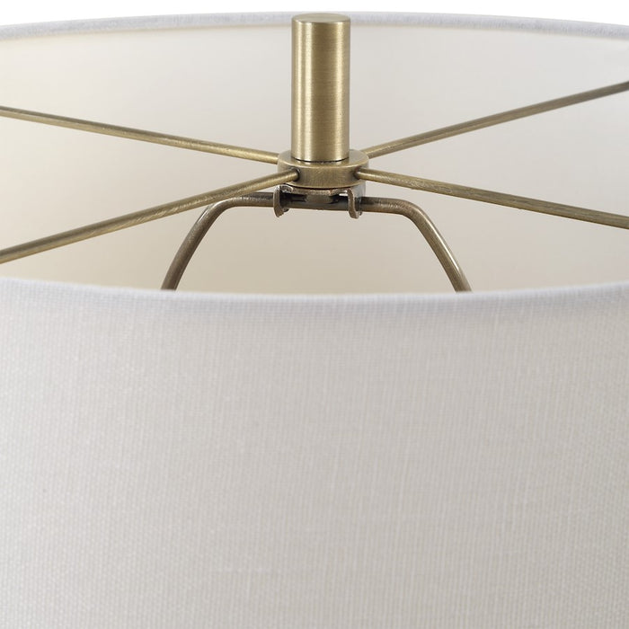 Haus Appeal Sheffield Hexagon Table Lamp | Cream Marble & Antique Brass | Off-White Linen Shade | Living Room & Bedroom Accent Light | Model W26144-1
