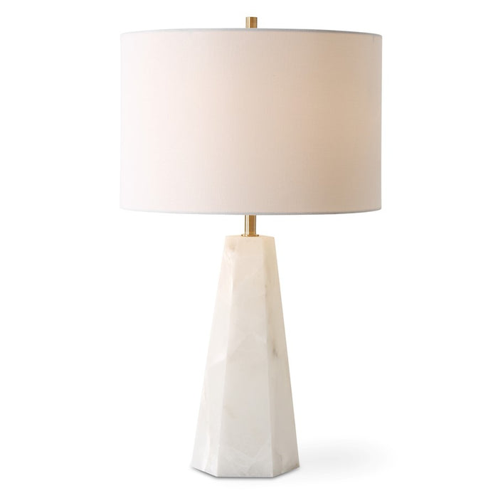 Haus Appeal Sheffield Hexagon Table Lamp | Cream Marble & Antique Brass | Off-White Linen Shade | Living Room & Bedroom Accent Light | Model W26144-1