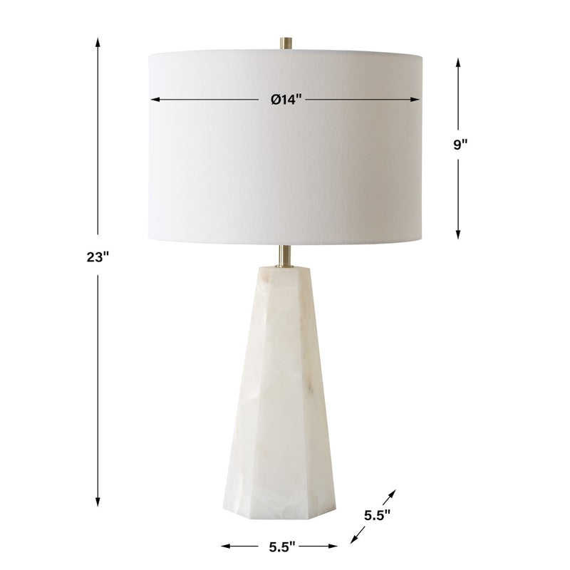 Haus Appeal Sheffield Hexagon Table Lamp | Cream Marble & Antique Brass | Off-White Linen Shade | Living Room & Bedroom Accent Light | Model W26144-1