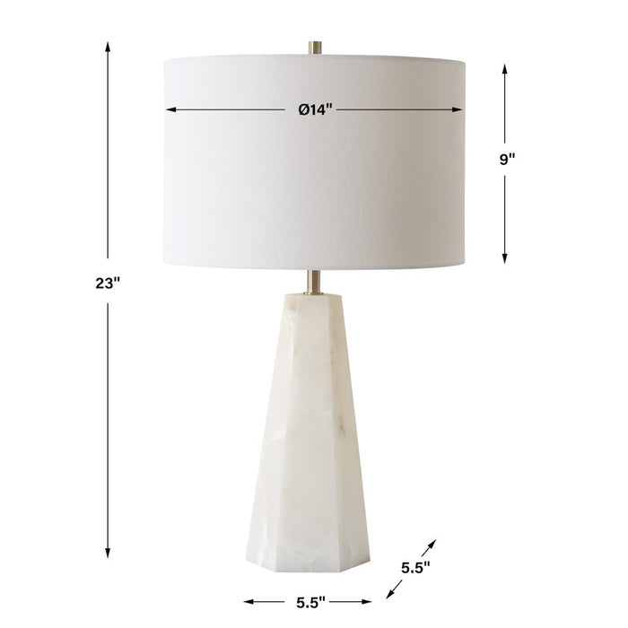 Haus Appeal Sheffield Hexagon Table Lamp | Cream Marble & Antique Brass | Off-White Linen Shade | Living Room & Bedroom Accent Light | Model W26144-1