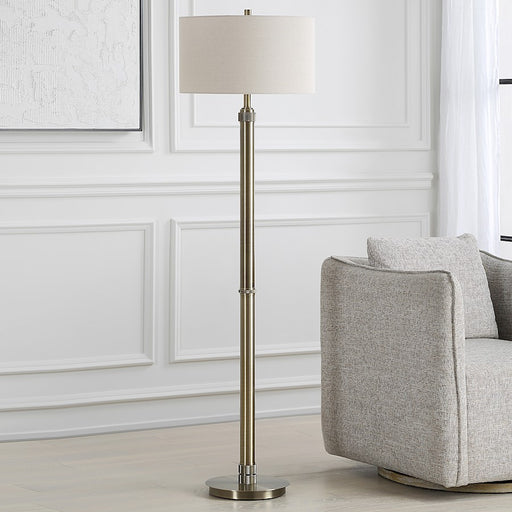 Haus Appeal Madigan 64in Floor Lamp | Antique Brass & Off-White Linen | Living Room & Reading Light | 150W Max, Dimmable, 64in Tall | Model W26153-1