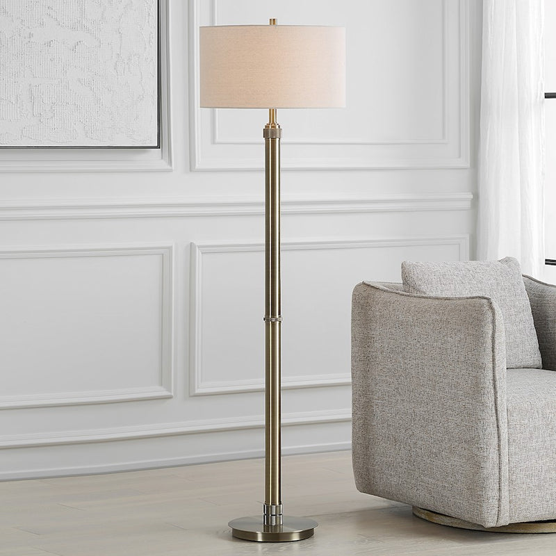 Haus Appeal Madigan 64in Floor Lamp | Antique Brass & Off-White Linen | Living Room & Reading Light | 150W Max, Dimmable, 64in Tall | Model W26153-1