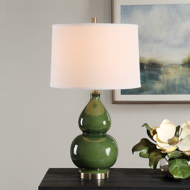 Haus Appeal Elena 1-Light Table Lamp | Dark Green Glazed Ceramic & Antique Brass | Living Room & Bedroom Accent Light | 26in Tall | Model W26154-1