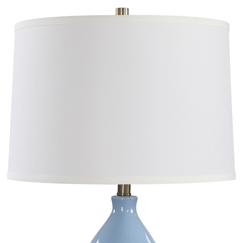 Haus Appeal Mason 26in Table Lamp | Powder Blue Ceramic & Antique Brass | White Linen Shade | Living Room & Bedside Light | 150W Max, 1 Bulb | Model W26155-1