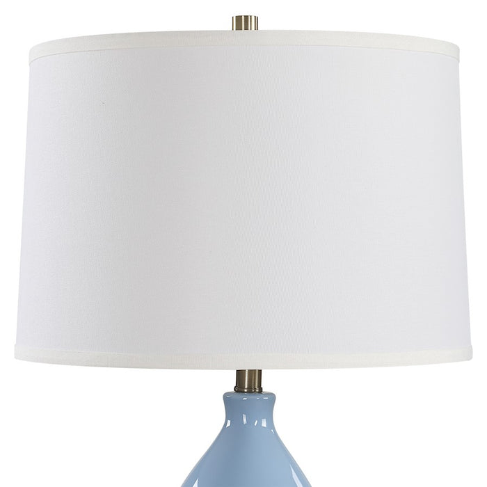 Haus Appeal Mason 26in Table Lamp | Powder Blue Ceramic & Antique Brass | White Linen Shade | Living Room & Bedside Light | 150W Max, 1 Bulb | Model W26155-1