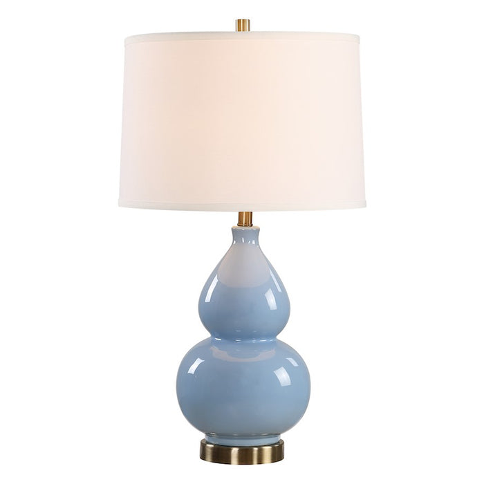 Haus Appeal Mason 26in Table Lamp | Powder Blue Ceramic & Antique Brass | White Linen Shade | Living Room & Bedside Light | 150W Max, 1 Bulb | Model W26155-1